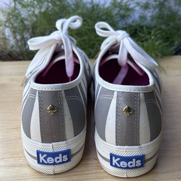 Keds Kate Spade Platform Triple Decker Women's Size 7.5 White Gray Striped Clean - Picture 6 of 12
